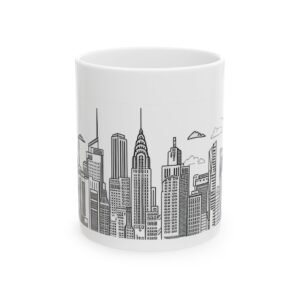 City Scape Script White Ceramic Mug — Vintage Script Coffee Cup (11oz, 15oz)