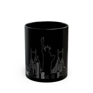 City Scape Script Black Ceramic Mug — Vintage Script Coffee Cup (11oz, 15oz)